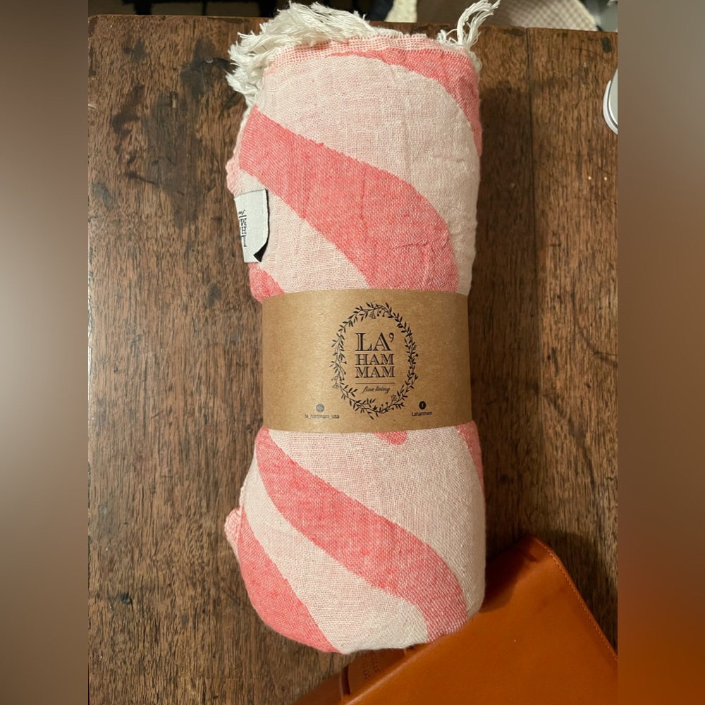 La Ham Mam Turkish Cotton 
 Towel With Red Accents